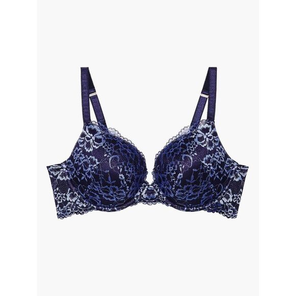 Savage X Fenty Floral Lace Plunge Push Up Bra in Deep Periwinkle Blue - Picture 5 of 16